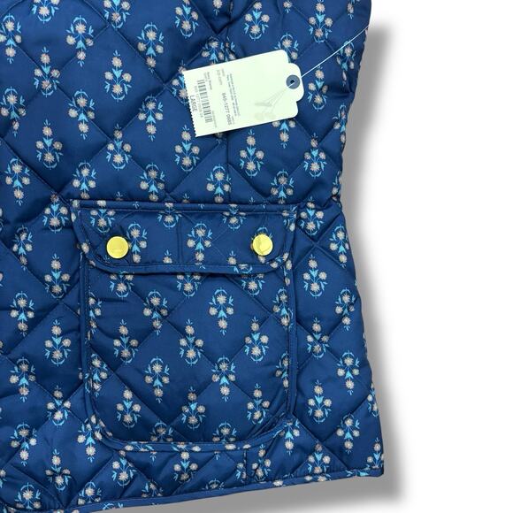 NWT St John’s Bay Women’s Size L Blue Floral Puffer Vest Layering Gorpcore - Picture 2 of 5